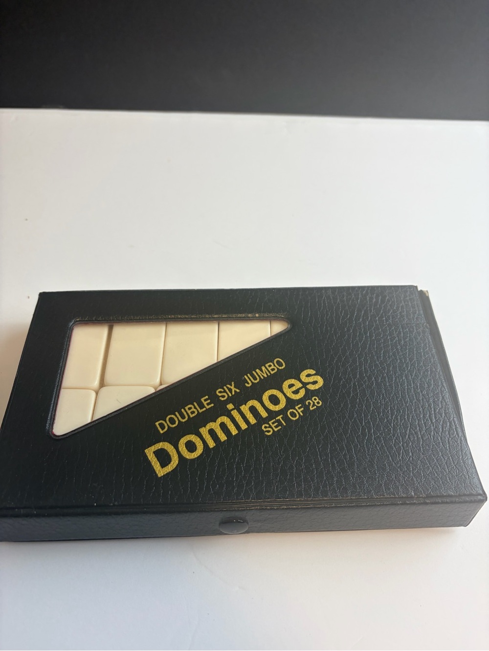 Double Six Jumbo Dominoes Set of 28 - Black Case with Cream Tiles